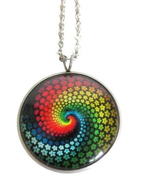 New Spiral Rainbow Glass Pendant Necklace on 20" Stainless Chain Unisex Jewelry